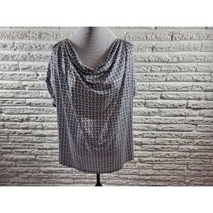 Dana Buchman Women Top 2X Plus Short Sleeve Blue Draped Neck GEO348E